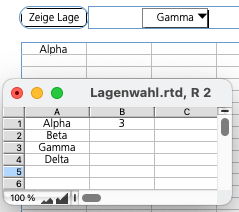 Lage eines Rechenblatts mit Einblendmenü wählen.