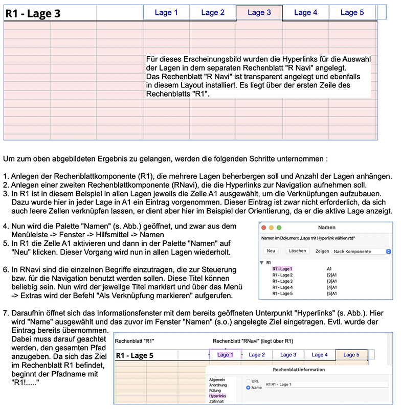 Lage eines Rechenblatts mit Hyperlinks wählen