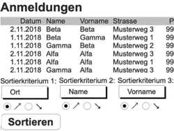 Tabelle nach mit Menüs wählbaren Spalten sortieren