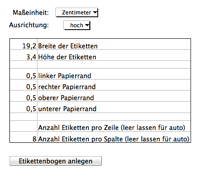 Etikettenbogen basteln (AppleScript)